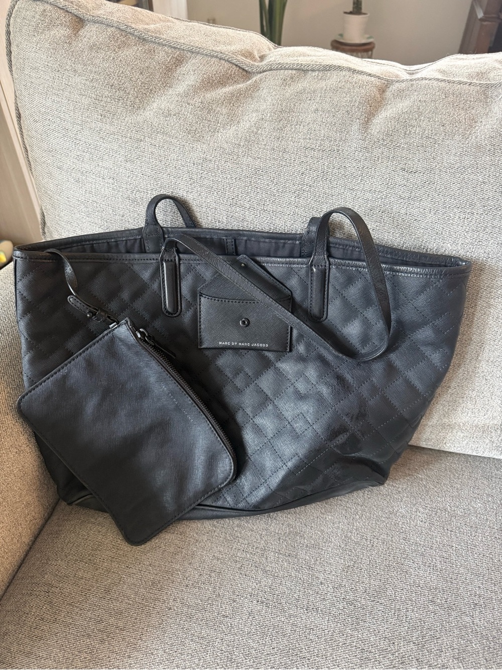 Marc by Marc Jacobs Black Quilted Leather Tote with Zip Pouch